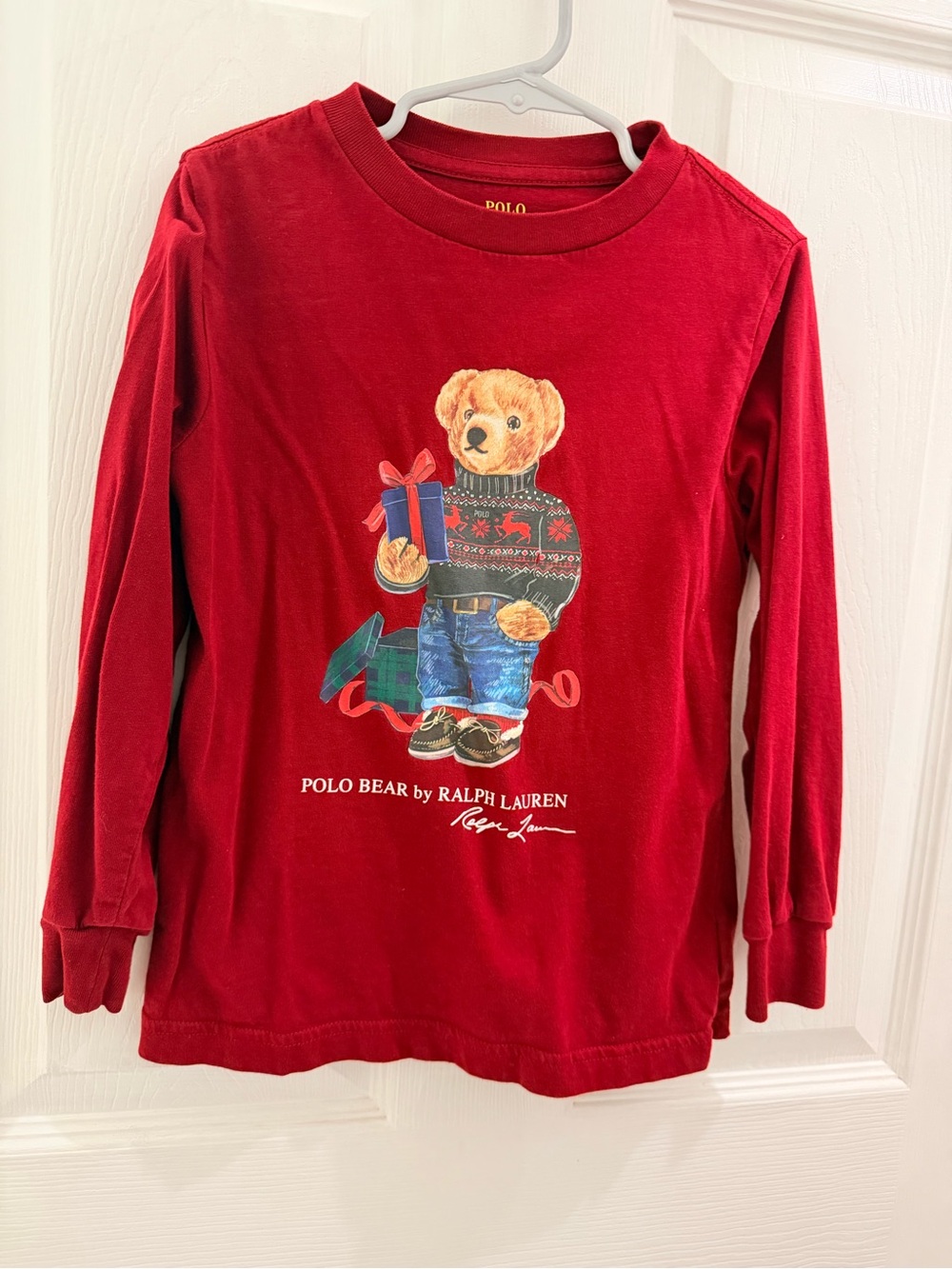 Polo Ralph Lauren Boys Size 5 Holiday Polo Bear Long Sleeve Shirt